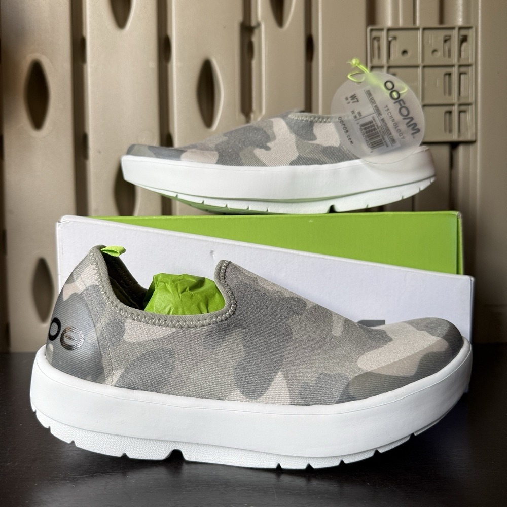 Oofos OOmg Eezee Women's Size 7 Slip On Recovery Sneakers Camo Comfort Shoes
